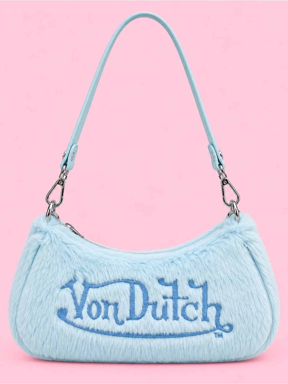 Von Dutch Light Blue Fur Shoulder Bag